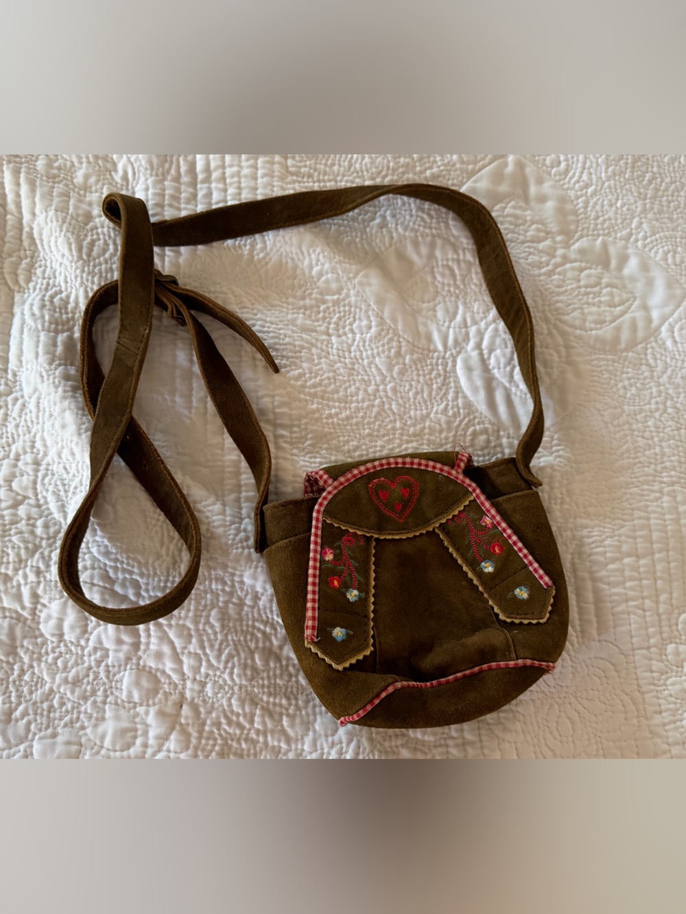 Oktoberfest Bavarian Crossbody Bag Brown Suede Style Embroidered